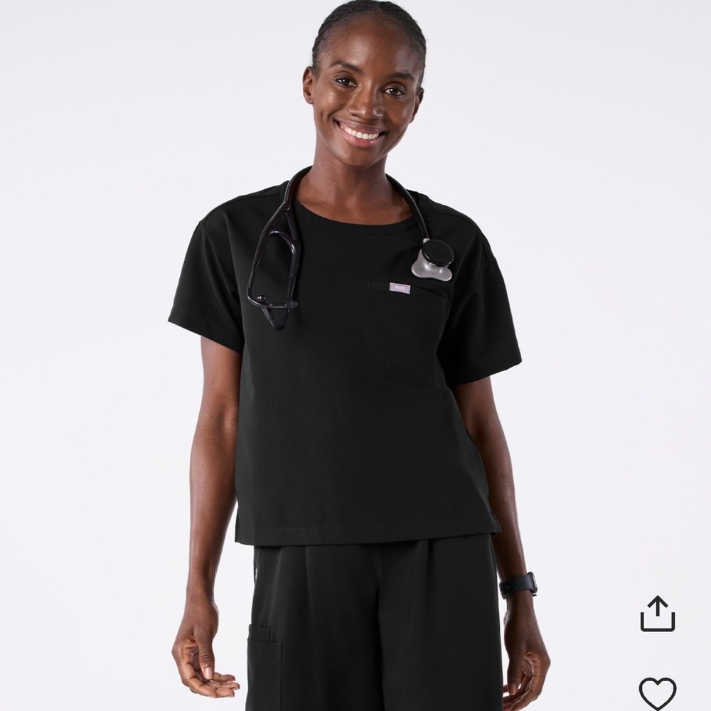 Figs Black Cabral Relaxed Crewneck Scrub Top
